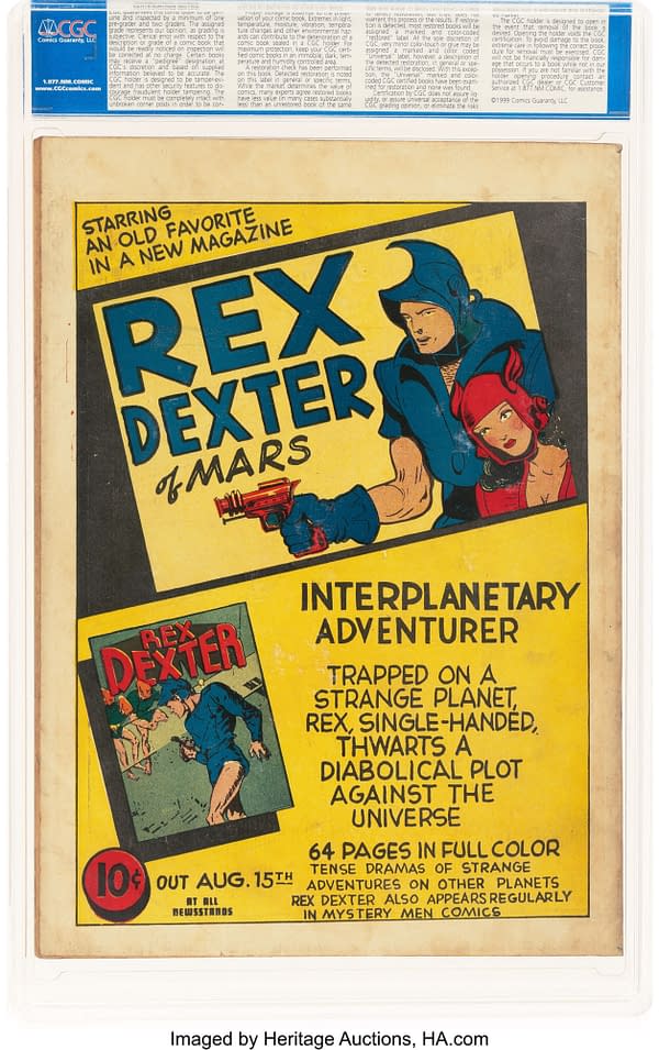 Samson #1 (Fox, 1940) back cover. Advertisement for the Rex Dexter of Mars comic book