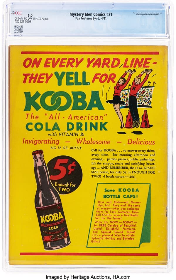 Mystery Men Comics #21 (Fox, 1941) back cover. Advertisement for Kooba cola
