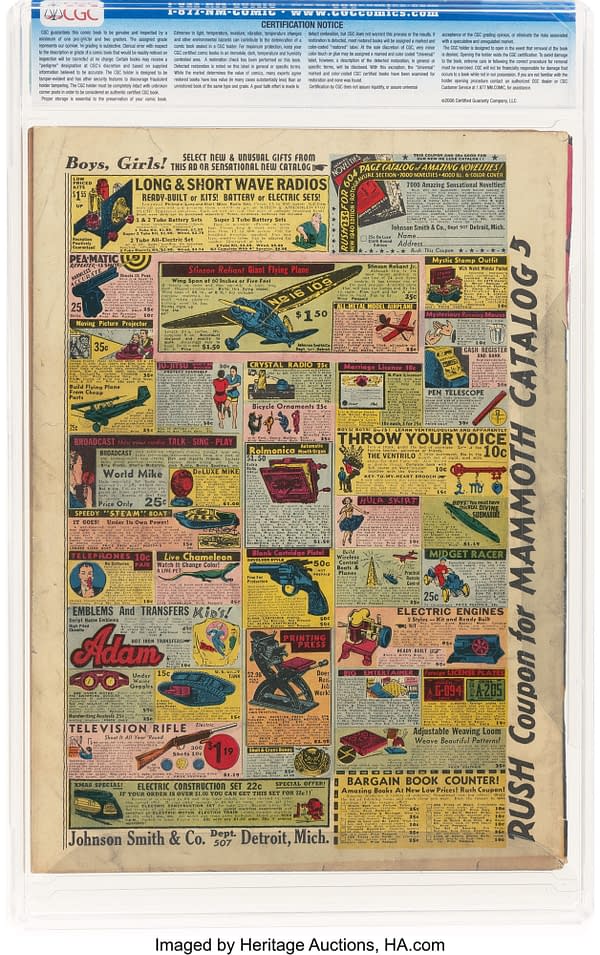 Wonderworld Comics #9 (Fox, 1940) back cover. Johnson Smith & Company mail-order advertisement for radios, toys, and novelties.