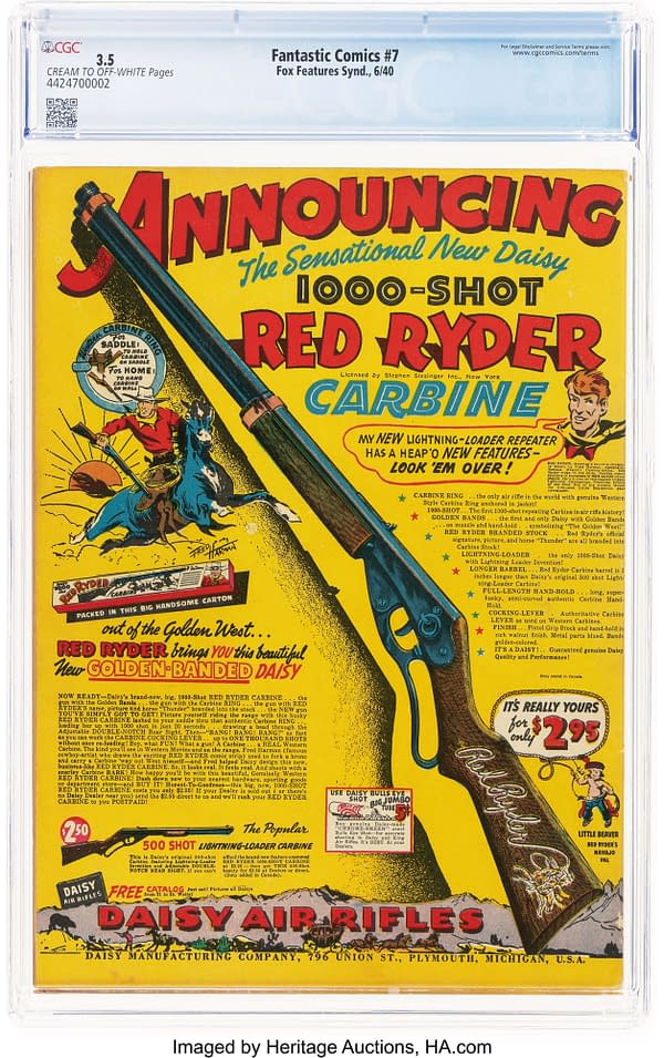 Fantastic Comics #7 (Fox, 1940) back cover. Advertisement for the Daisy 1000-shot Red Ryder carbine