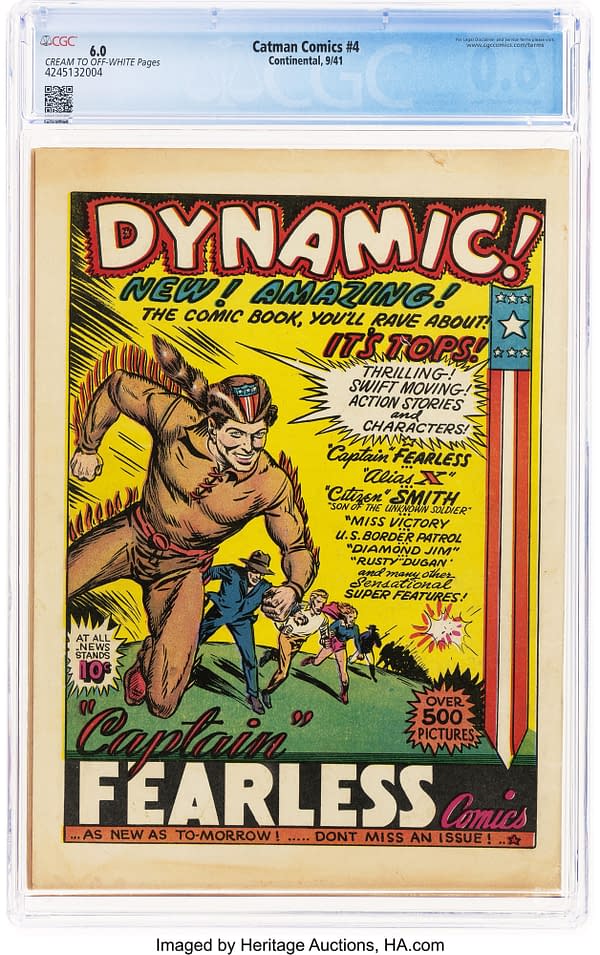 Cat-Man Comics #4 (Helnit, 1941) back cover. Advertisement for Dynamic Comics featuring Captain Fearless