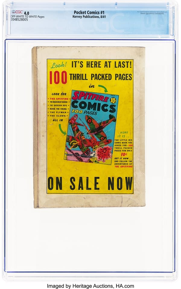 Pocket Comics #1 (Harvey, 1941) back cover. Advertisement for Spitfire Comics with aircraft in combat