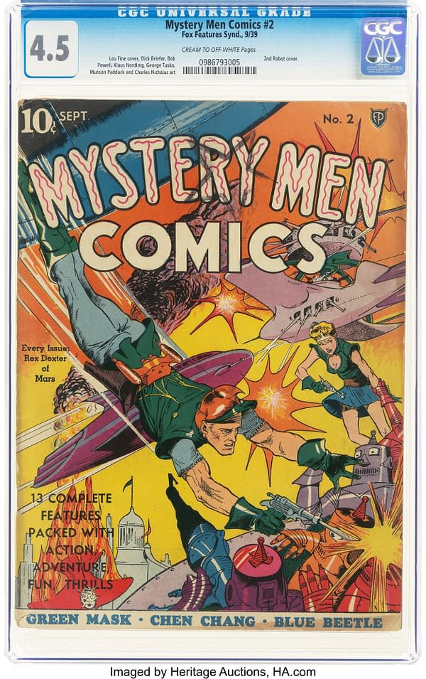 Lou Fine's Robot Battle in Mystery Men Comics #2, at Auction
