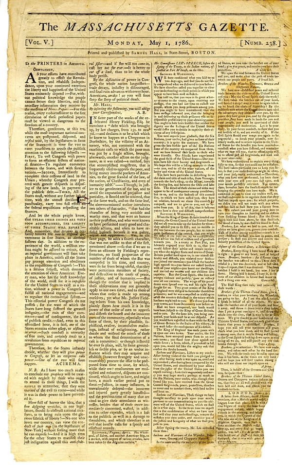 The Massachusetts Gazette, May 1, 1786.