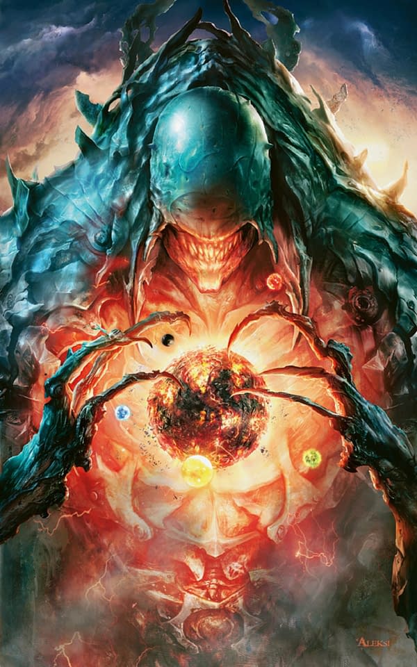 The key art from 2011's New Phyrexia set for Magic: The Gathering. Illustrated by artist Aleksi Briclot.