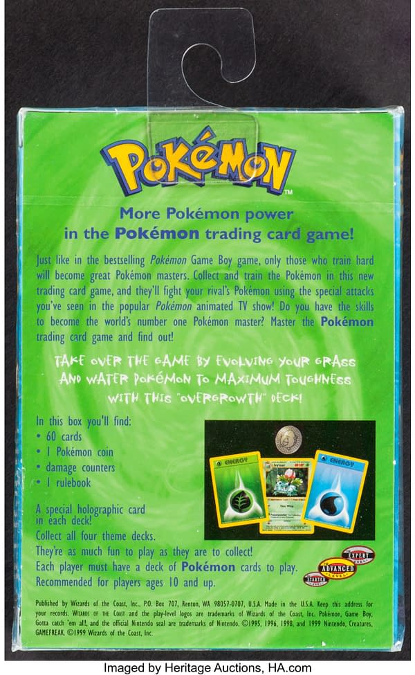 The back of the box for the Overgrowth theme deck from the Pokémon TCG. Currently available at auction on Heritage Auctions' website.