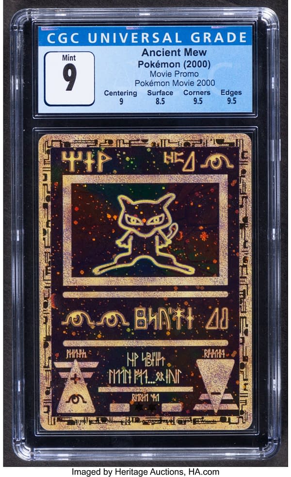 The front face of the graded copy of Ancient Mew from the Pokémon TCG, currently on auction at Heritage Auctions.