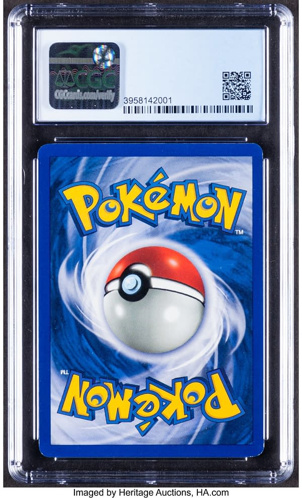 The back face of this 8.5-grade 1st Edition Base Set copy of Charizard from the Pokémon TCG. Currently available at auction on Heritage Auctions' website.