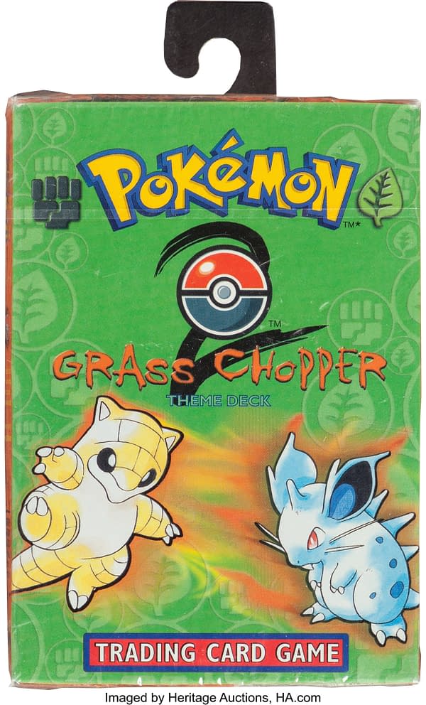 The front face of the Grass Chopper theme deck from Base Set 2 of the Pokémon TCG. Currently available at auction on Heritage Auctions' website.