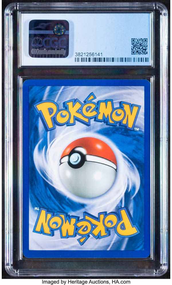 The back face of the grade 9 copy of Lugia from Neo Genesis, a major expansion set from the early days of the Pokémon TCG. Currently available at auction on Heritage Auctions' website.