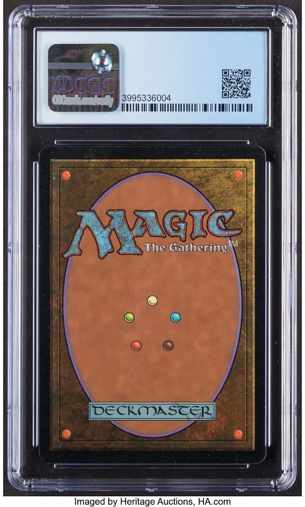 The back face of the graded copy of Mox Diamond, from Stronghold, an older expansion of the Magic: The Gathering trading card game. Currently available at auction on Heritage Auctions' website.
