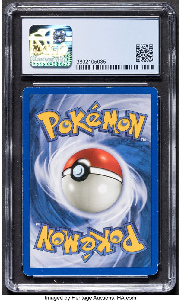 The back face of the graded Shining Noctowl card from Neo Destiny, an expansion set for the Pokémon TCG. Currently available at auction on Heritage Auctions' website.