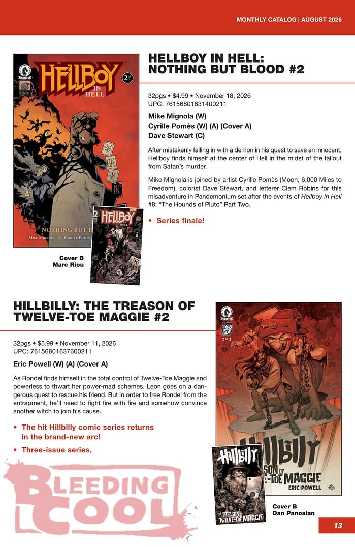 Dark Horse Comics' Official Full October 2026 Solicits