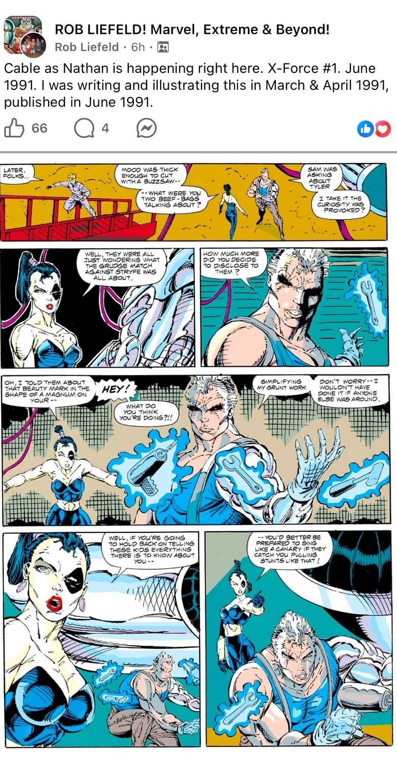 Rob Liefeld post from X-Force #1 by Rob and Fabian Nicieza