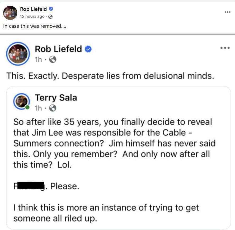 Rob Liefeld Vs Rob Liefeld Over Jim Lee And Cable's Origin