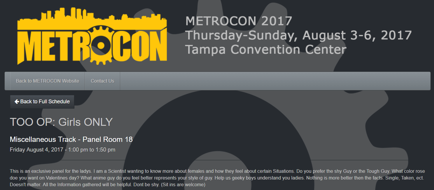Metrocon On How And Why The TOO OP: Girls Only Panel Was Approved