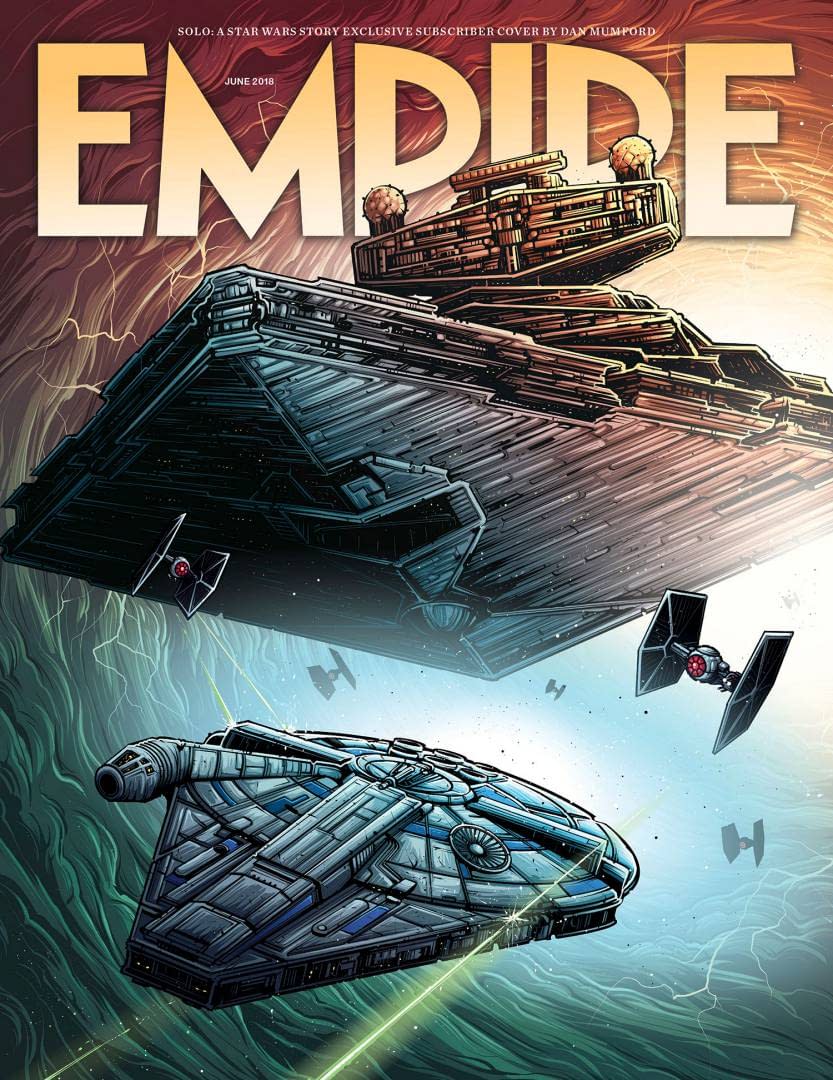 The Falcon Races Away from a Star Destroyer on This Empire Cover for Solo: A Star Wars Story