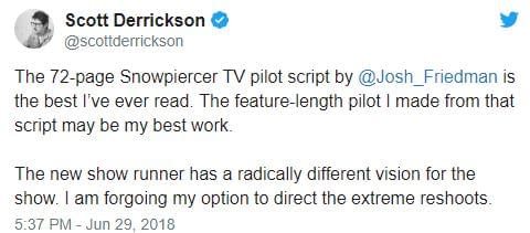 'Snowpiercer' Director Scott Derrickson Opts Out of Reshoots over New Showrunner's "Radically Different Vision"
