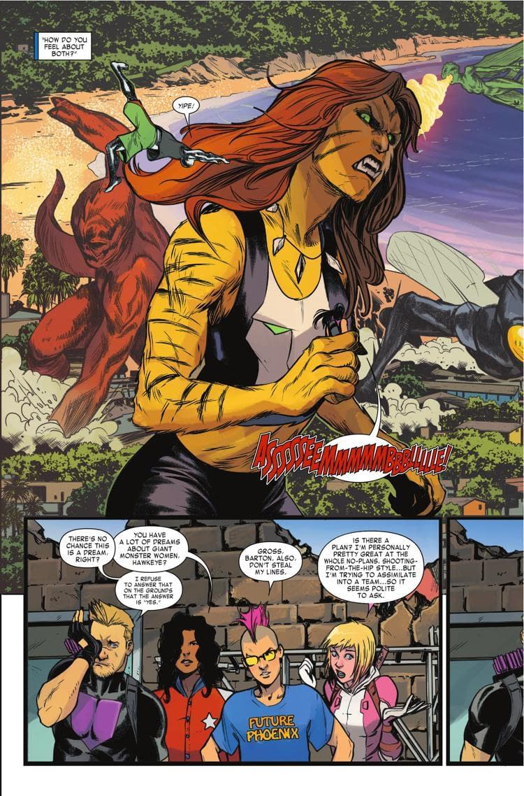 Hawkeye's Giant Monster Women Dreams Revealed in West Coast Avengers #3 Preview