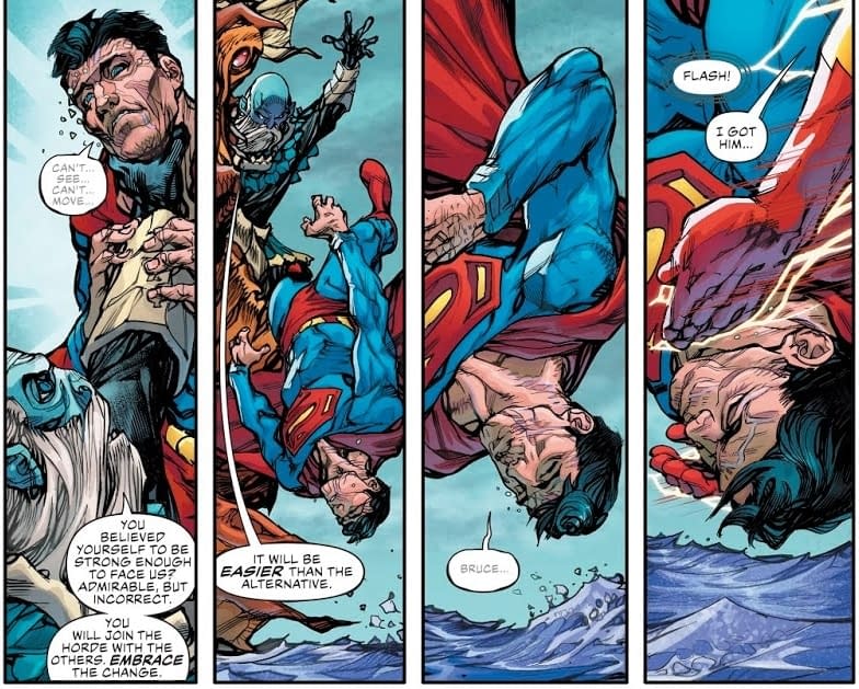 Superman and Penguin, Both Wearing Eyepatches in Tomorrow's Comics