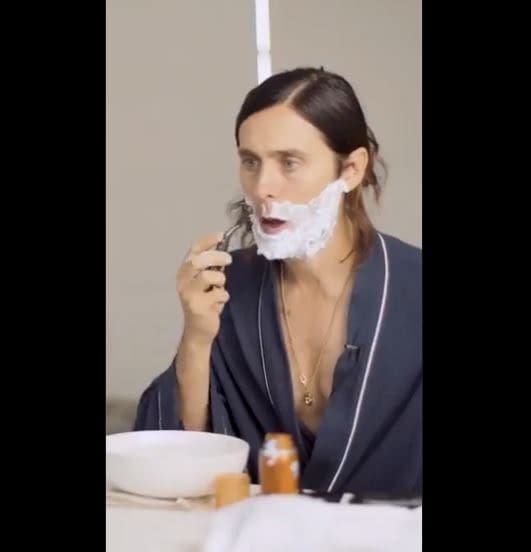 Jared Leto Shaves for 'Morbius' While He Can Still See His Reflection (VIDEO)