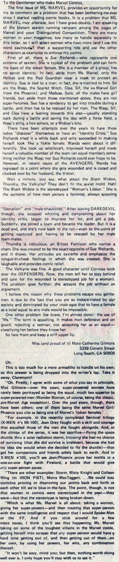 Fans React to Captain Marvel's Radical Feminist Identity Politics &#8211; From 1977