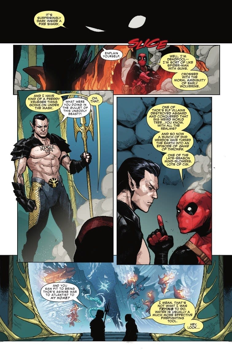 Deadpool Takes Jumping the Shark to the Next Level - War of the Realms: Strikeforce: War Avengers #1 Preview