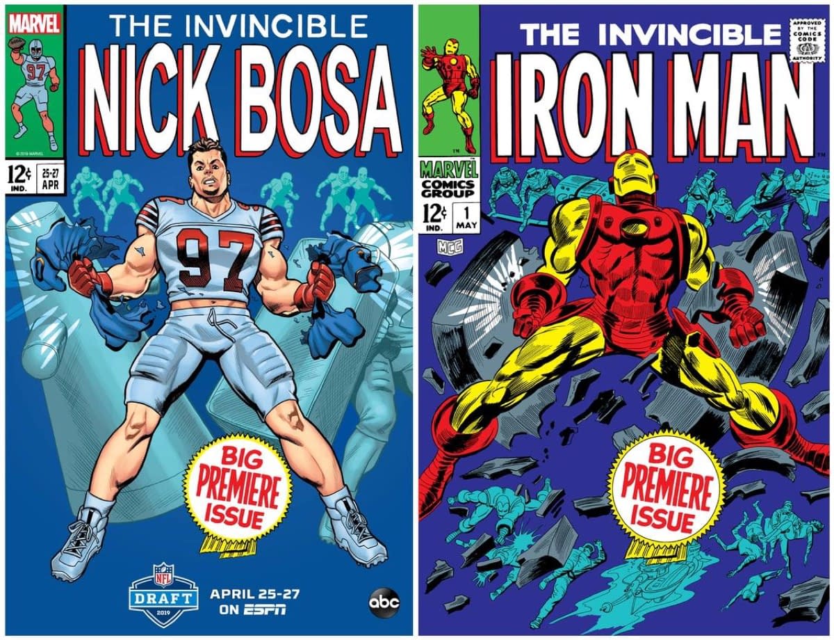 NFL SuperPro: Marvel and ESPN Homage Classic Comic Covers for Draft