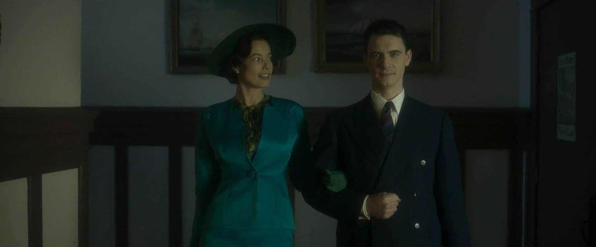 Harry Lloyd and Stephanie Corneliussen as Charles Xavier and Gabrielle Haller