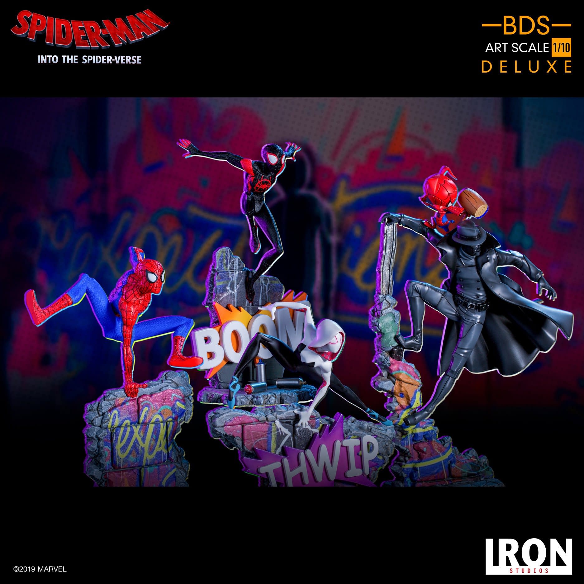 Noir Spider-Man Teams Up With Spider-Ham In Iron Studios Statue 