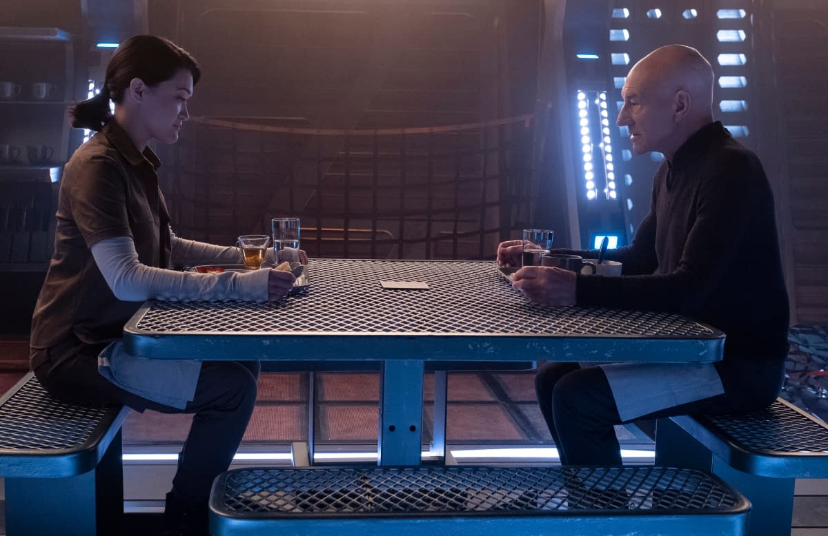 Isa Briones as Soji; Sir Patrick Stewart as Jean-Luc Picard of the CBS All Access series STAR TREK: PICARD.