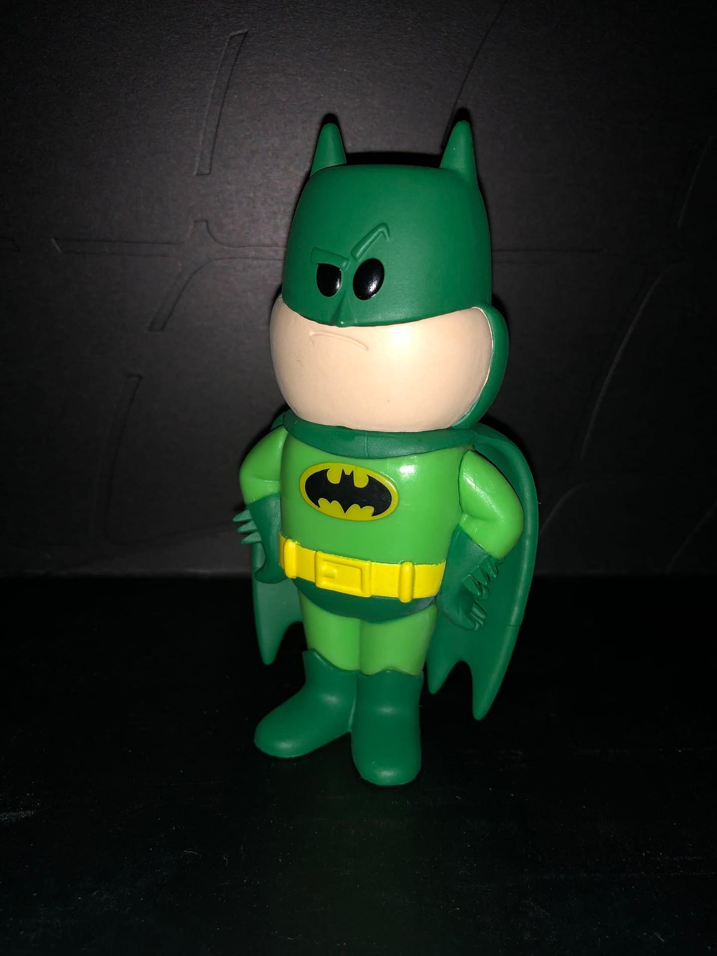 Funko Soda Vinyl Figure Emerald City Comic Con Exclusive Green Batman Figure, front view of figure.