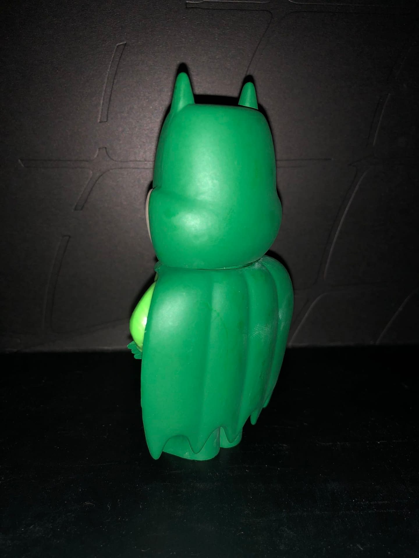 Funko Soda Vinyl Figure Emerald City Comic Con Exclusive Green Batman Figure, back view of figure.