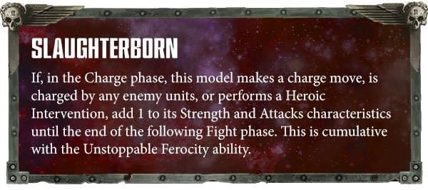 The new Slaughterborn ability for Exalted Bloodthirsters of Khorne, usable in games of Warhammer 40,000.