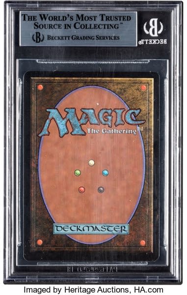 The back face of the graded Near Mint, 8.5-grade Chaos Orb from Magic: The Gathering, presently on auction via Heritage Auctions.