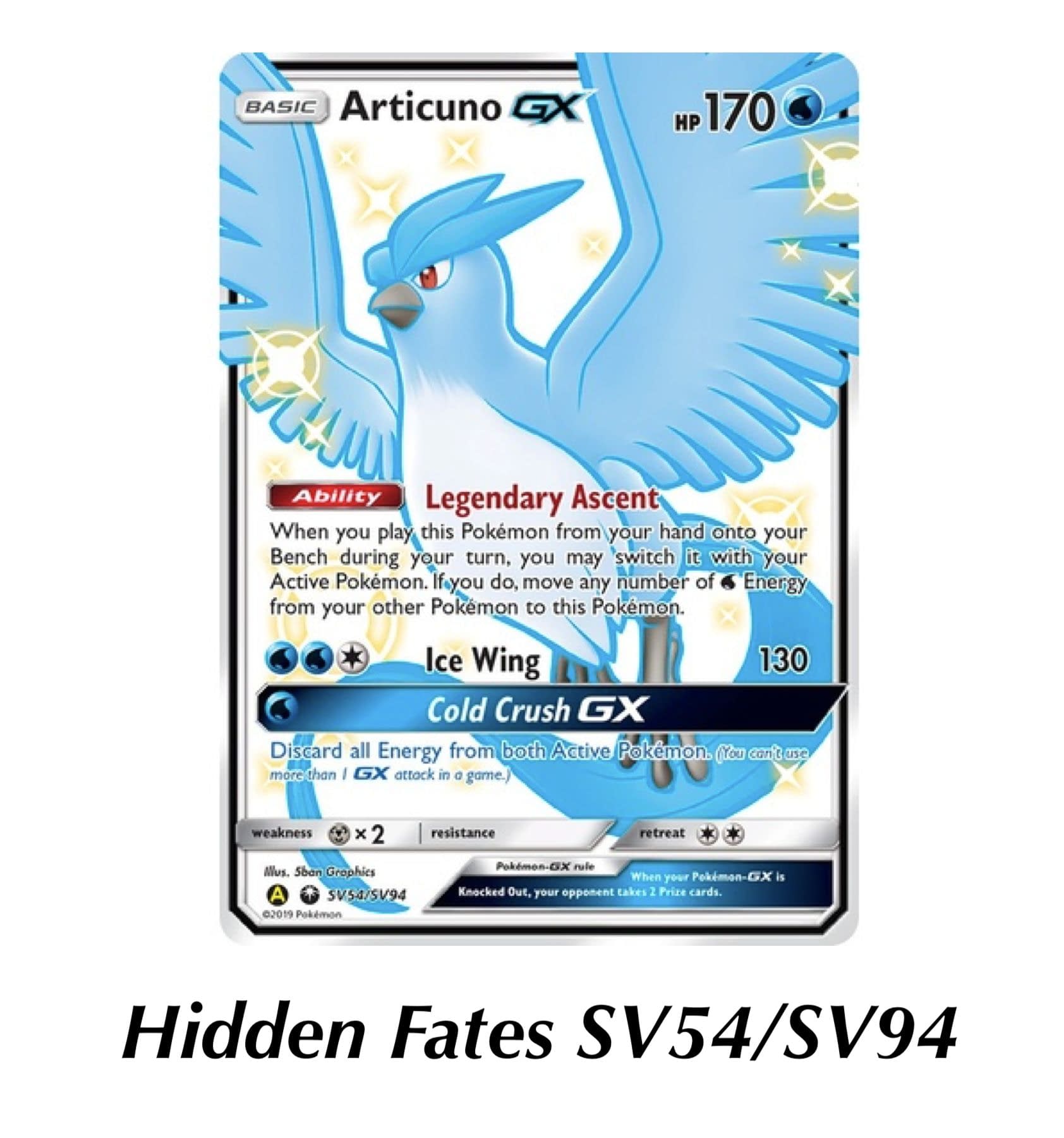 Articuno GX Full Art Shiny Holo Hidden Fates Pokemon Card SV54/SV94