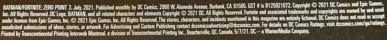 Snake Eyes Trademark/Copyright Missing From Batman/Fortnite #3?