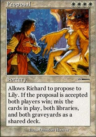 Proposal, a special Magic: The Gathering card created by Dr. Richard Garfield to propose to Lily Wu.