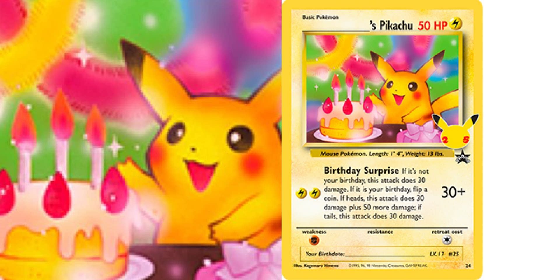 Pokémon Celebrations Pikachu, 25th Anniversary Full Art Rare Holo +  Surprise Card!