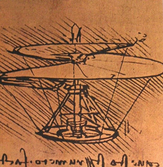 Leonardo da Vinci, Aerial Screw (from Codex Atlanticus, 1489, sketch on paper)