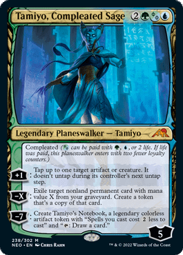 Tamiyo, Compleated Sage, a new legendary planeswalker card from Kamigawa: Neon Dynasty, the next upcoming expansion set for Magic: The Gathering.