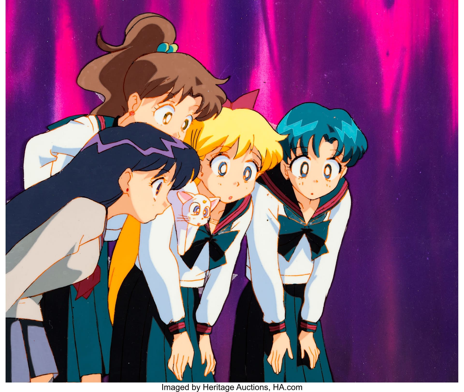 Custom Painted Sailor Moon Sailor Scouts Production Cel Hits Auction