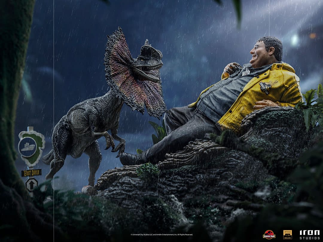 Jurassic Park Dennis Nedry Meets His End With New Iron Studios Statue