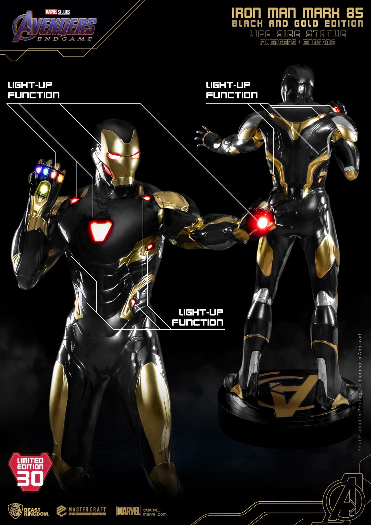 Life Size Iron Man Mark 85 Black & Gold Suit Debuts from Beast Kingdom