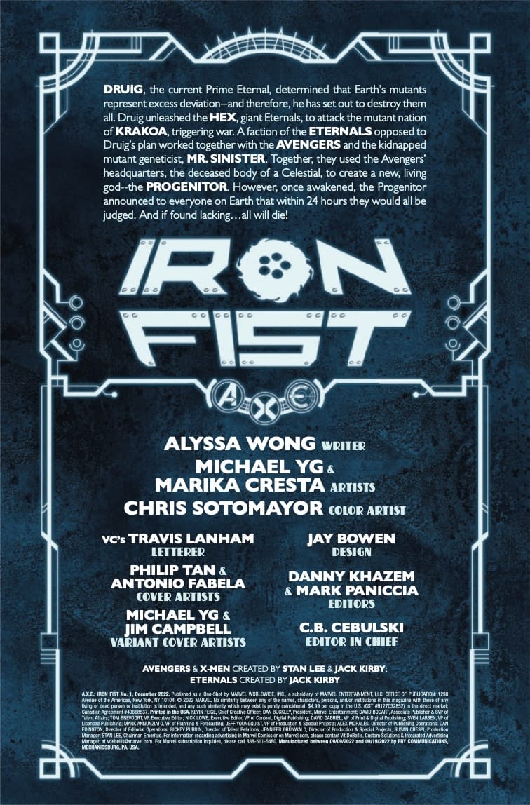 A.X.E.: Iron Fist Vol 1 1, Marvel Database