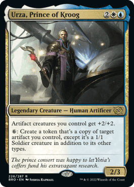 Urza, Prince of Kroog, a new card from The Brothers' War, the next upcoming expansion set for Magic: The Gathering, out November 18th, 2022.