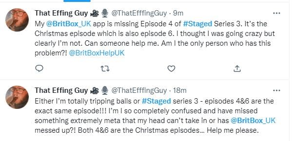 Staged Series 3 Ep. 4 Swapped with Finale; BritBox "Looking Into This"