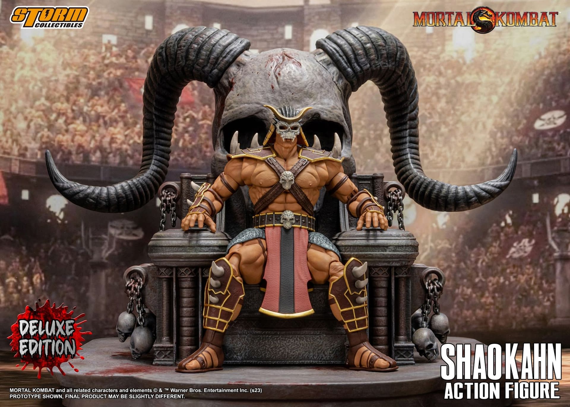 Mortal Kombat Shan Kahn Sits Upon His Throne with Storm Collectibles 