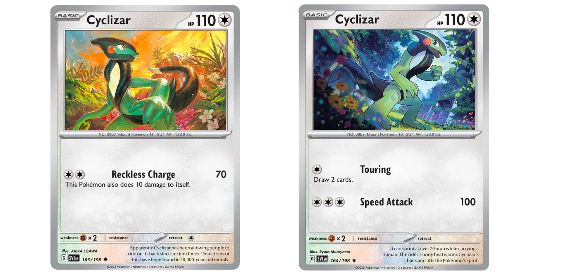 2 shiny Cyclizar with colors based on Koraidon and Miraidon