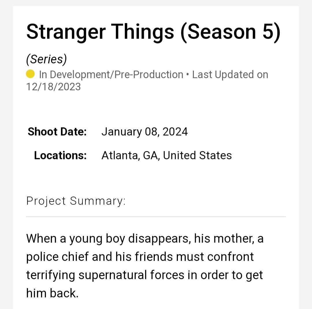 Stranger Things Season 5 in 2023 or 2024